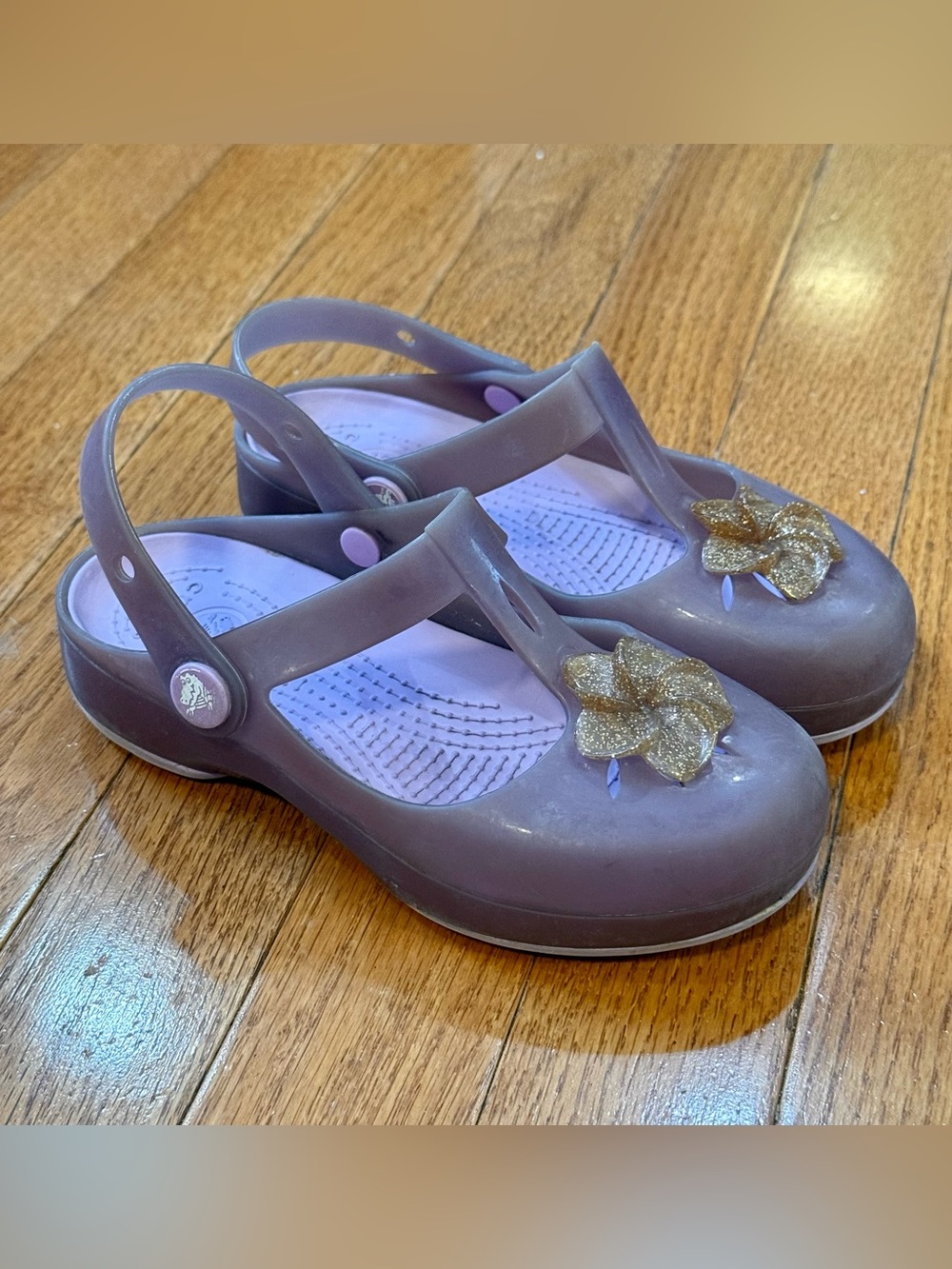 Crocs Girls C13 Isabella Clogs Kids Sandals Gold Flower Mary Janes Shoes T Strap